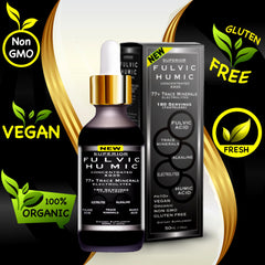 Superior Fulvic Humic X935 label closeup emphasizing organic ingredients and USA-made quality.