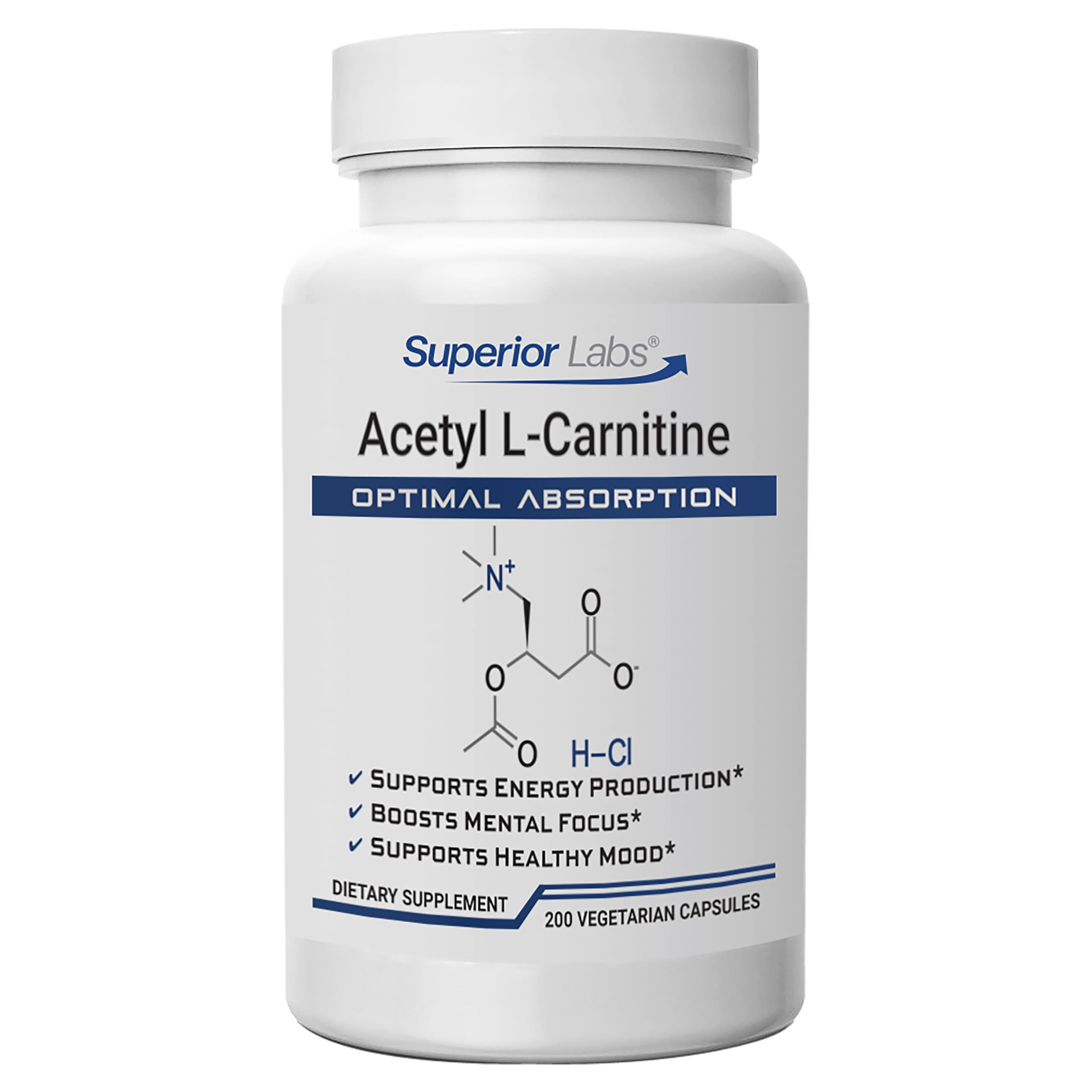 Superior Labs Acetyl L-Carnitine 500mg bottle pour showing purity and dosage
