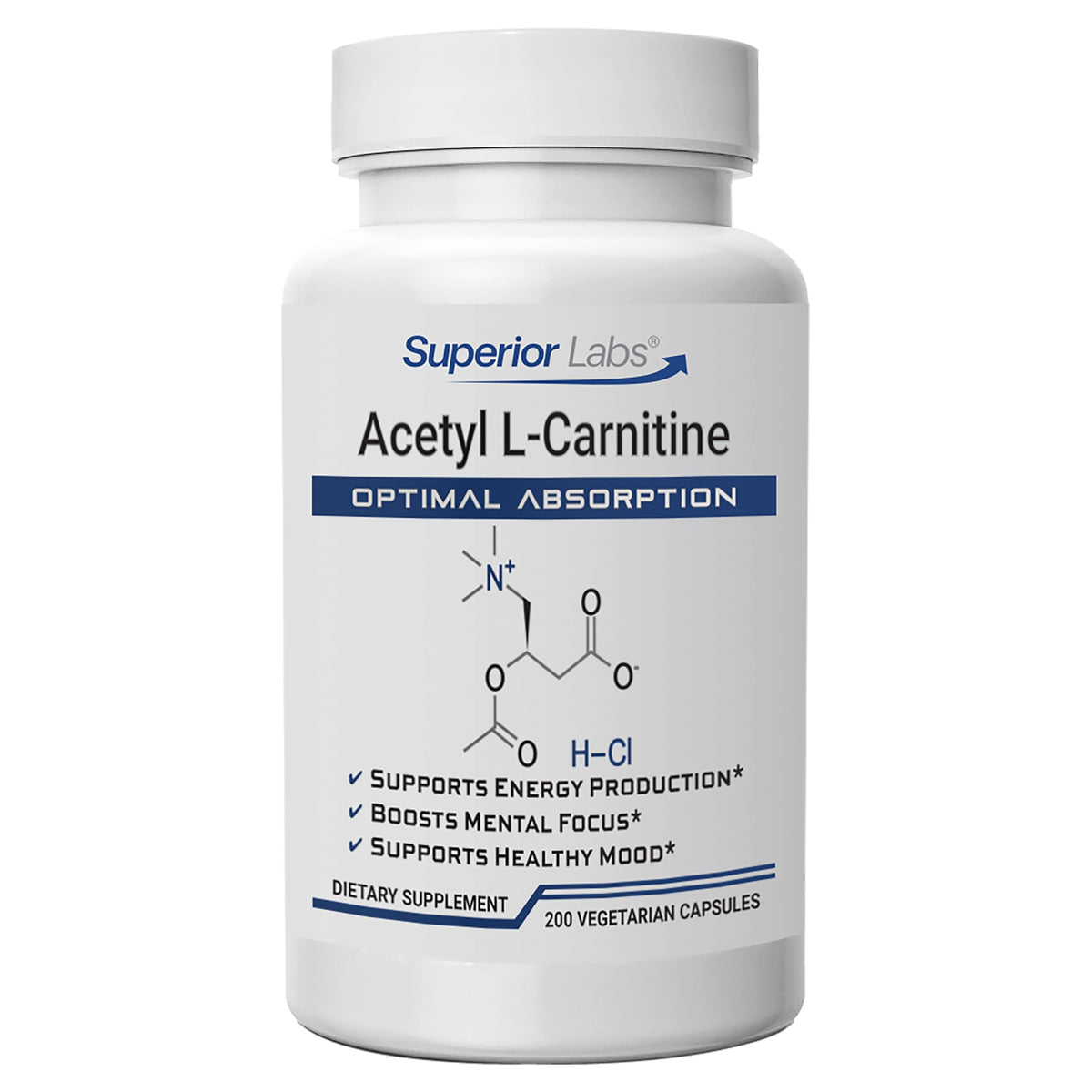 Superior Labs Acetyl L-Carnitine 500mg bottle pour showing purity and dosage