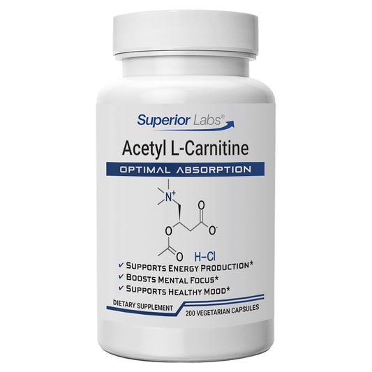 Superior Labs Acetyl L-Carnitine 500mg bottle pour showing purity and dosage