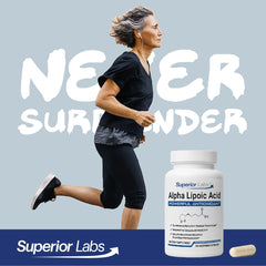 Superior Labs Alpha Lipoic Acid label shows ingredient list and purity assurances