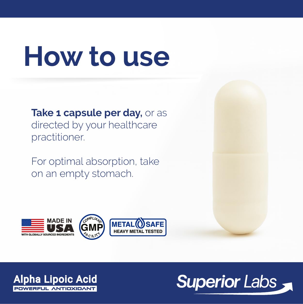 Superior Labs Alpha Lipoic Acid 600 mg veggie capsules packaging illustrates clean vegan-friendly design