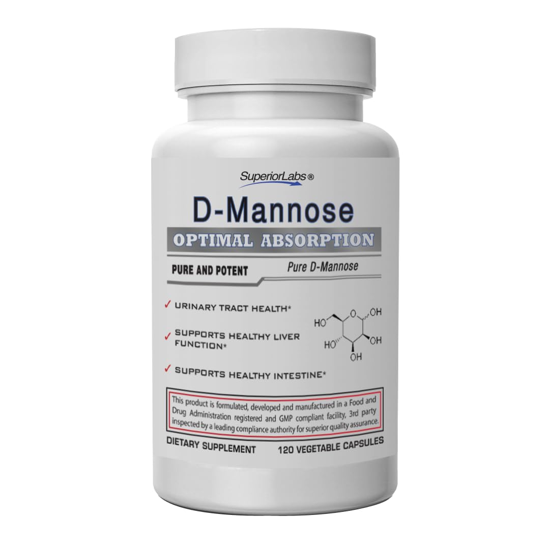 Superior Labs D-Mannose 500 mg bottle front view supports urinary health.