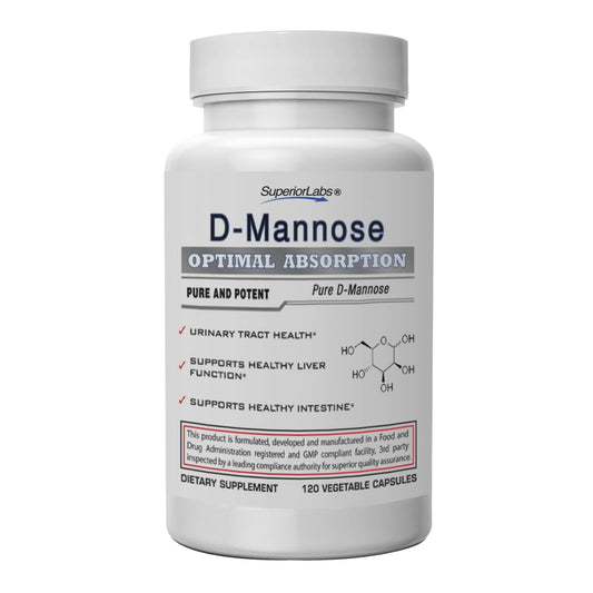 Superior Labs D-Mannose 500 mg bottle front view supports urinary health.