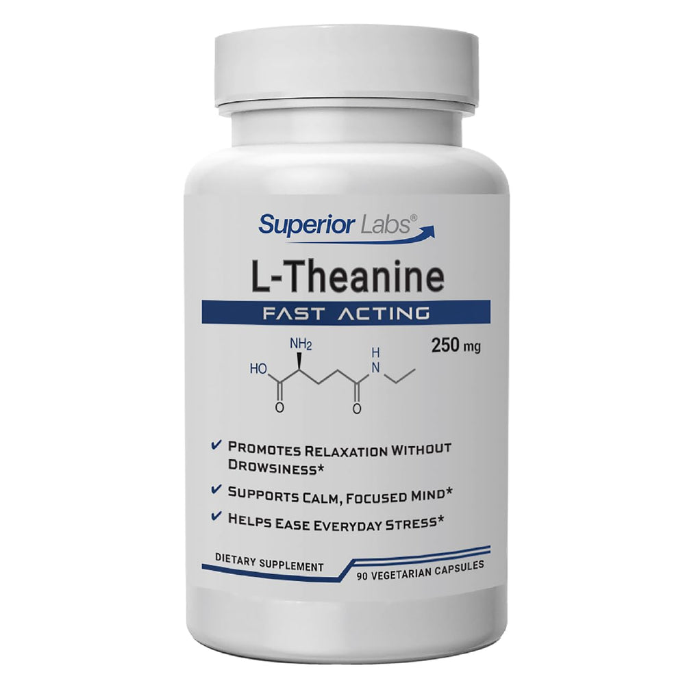 Superior Labs L-Theanine 250 mg bottle with clear packaging signaling quality and daily use potential