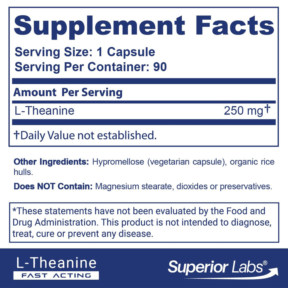 Closeup of Superior Labs L-Theanine capsules showing form and texture for high absorption