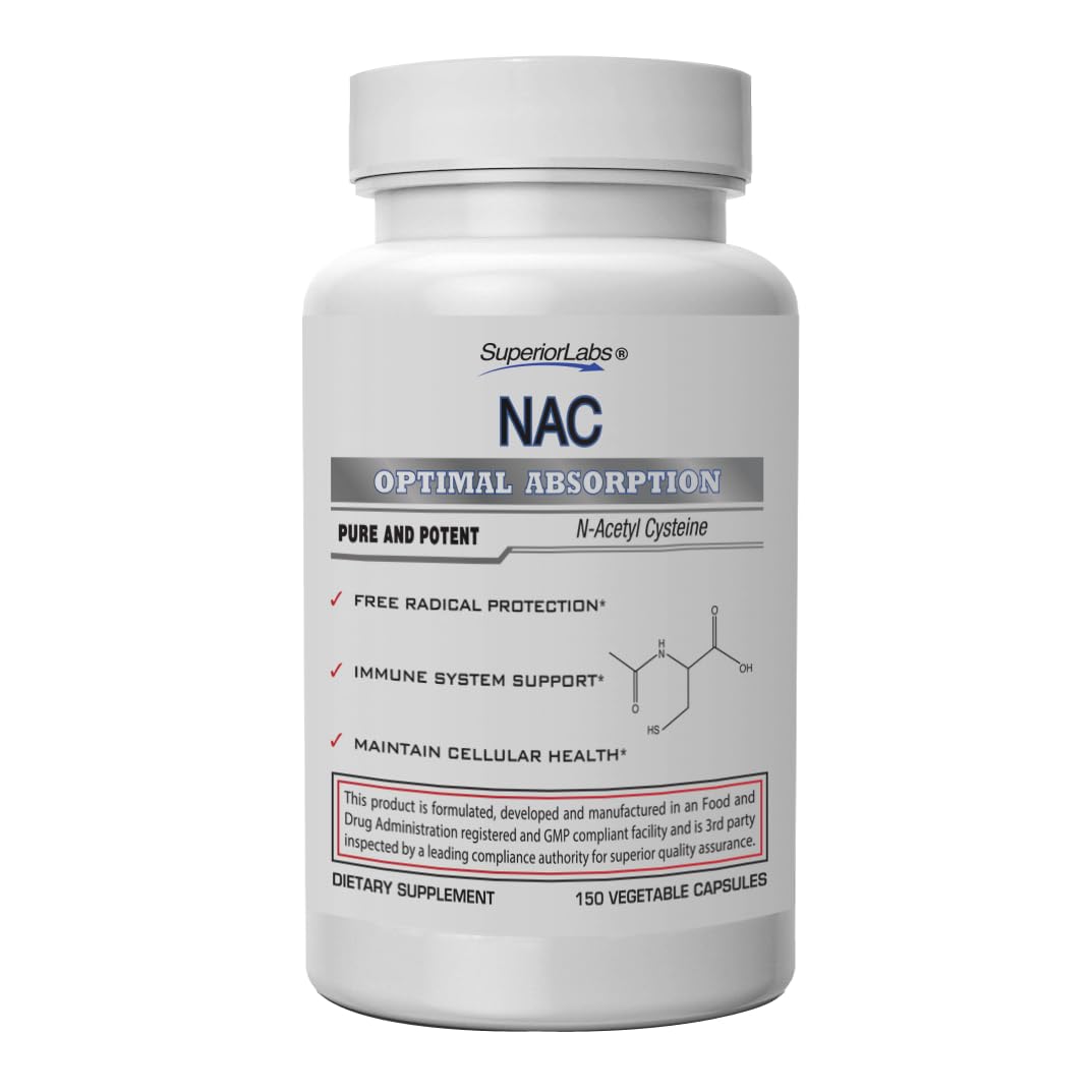 Superior Labs NAC 1200mg bottle with vegetarian capsules for daily antioxidant support