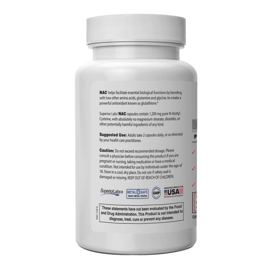 Superior Labs NAC vegetarian capsules on a clean label for purity