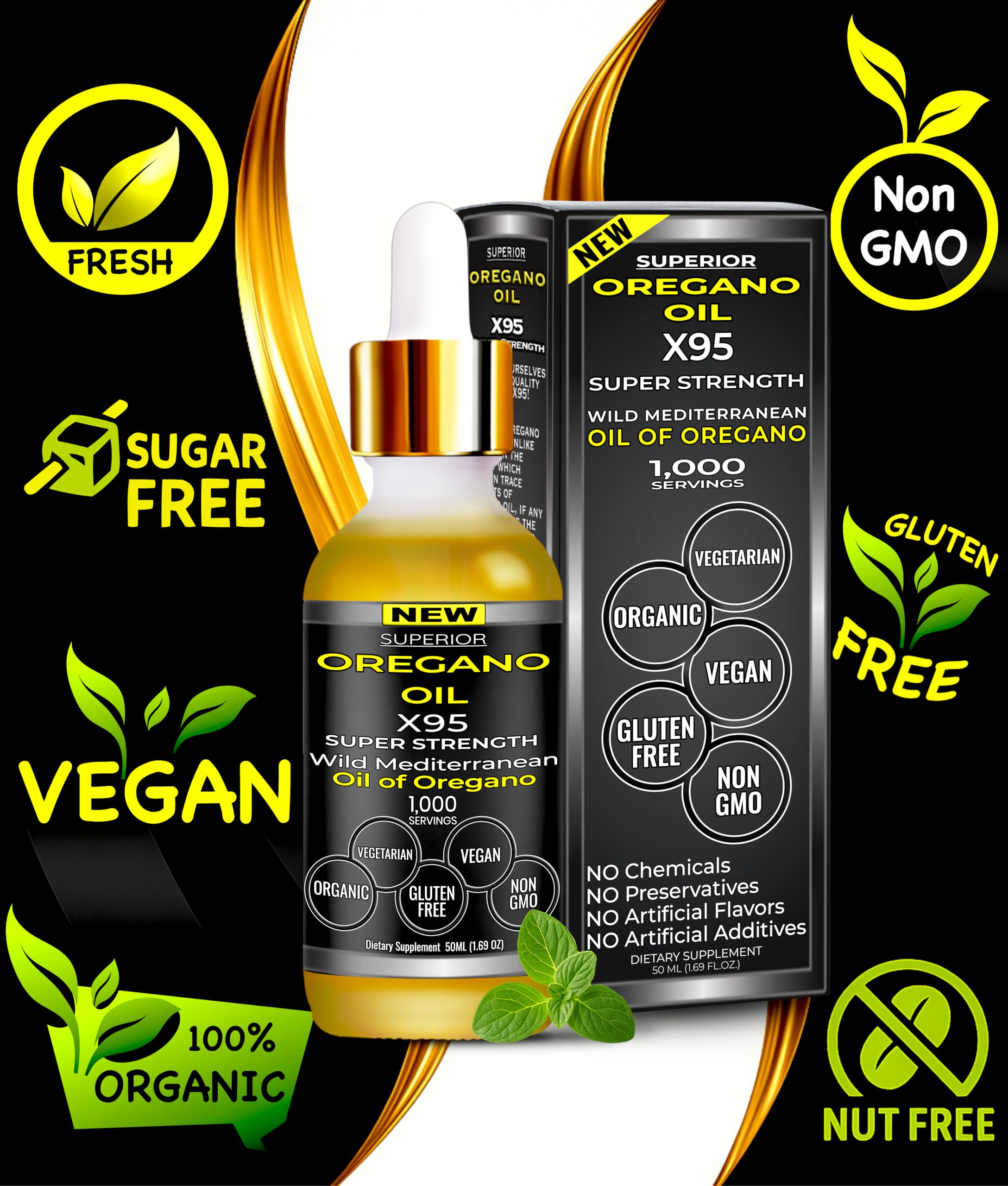 Liquid form image indicates fast-acting oregano oil.