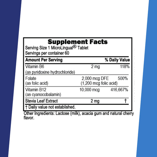 Superior Source no-shot B12 dissolving tablets close-up with B6 and folic acid