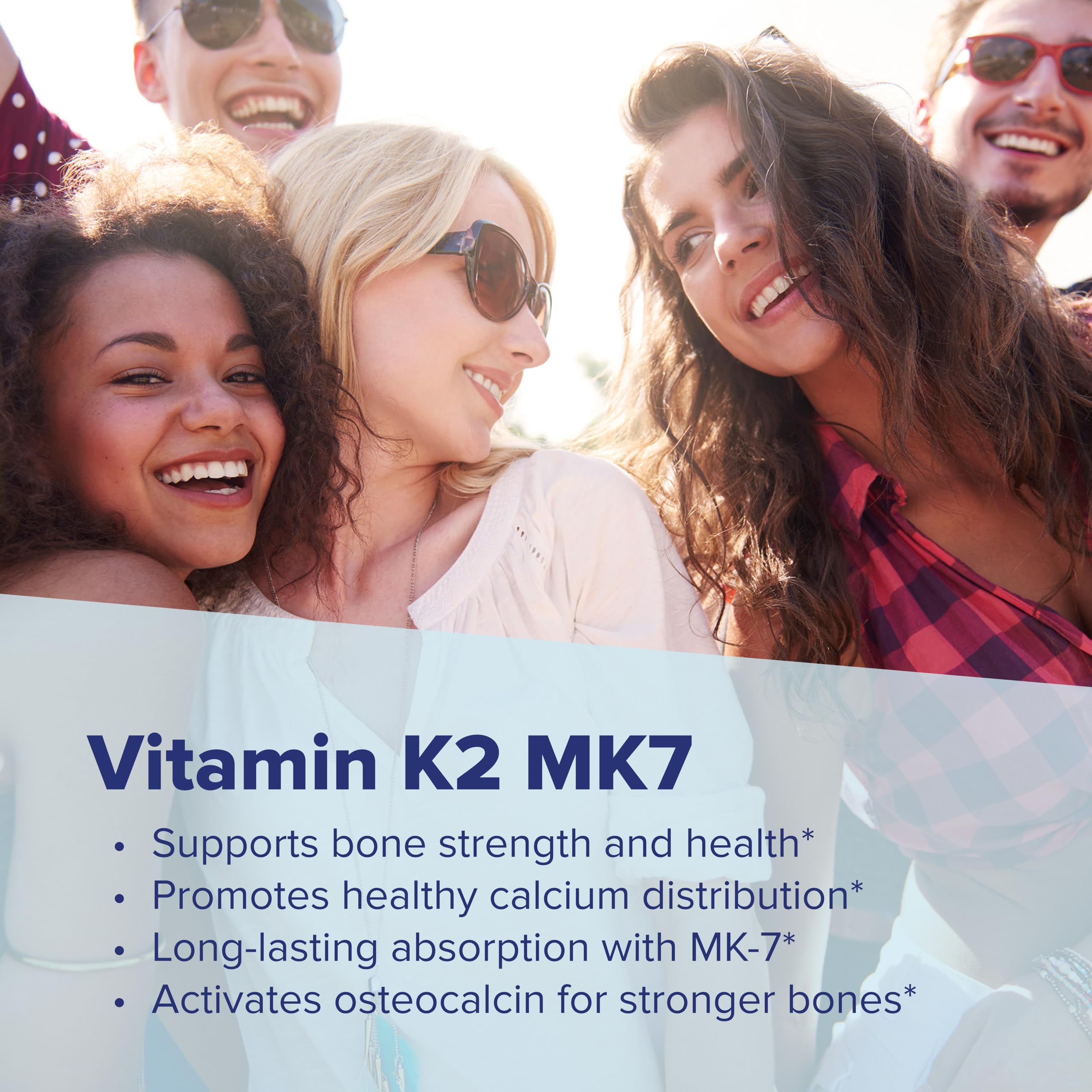 Fast-acting vitamin K2 MK-7 for quicker bioavailability.