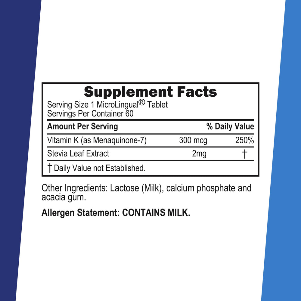 Close-up of Superior Source K2 MK-7 sublingual tablets for rapid absorption.