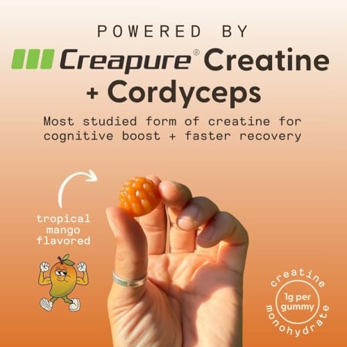 SuperMush Daily Creatine Gummies cordyceps jar closeup highlights vegan, sugar-free performance