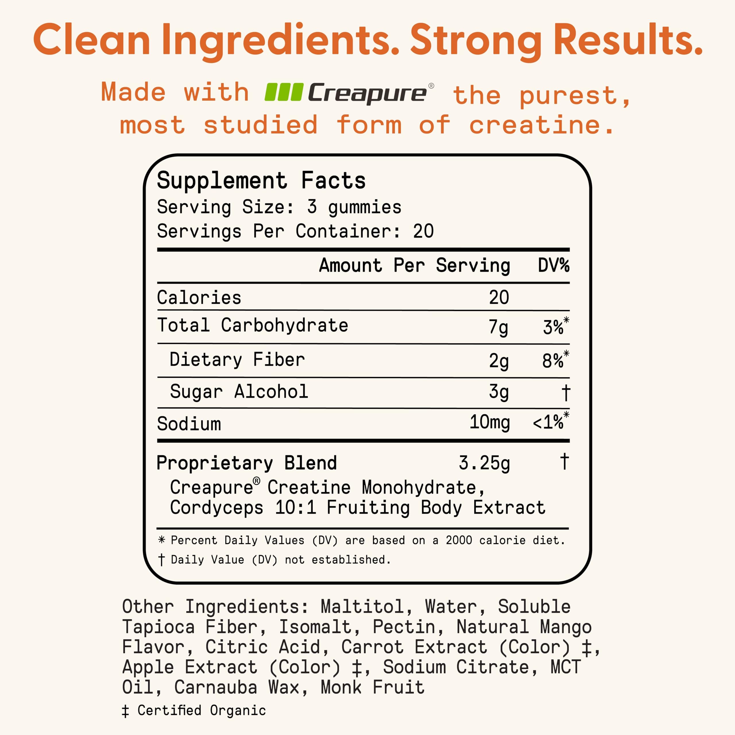 SuperMush Daily Creatine Gummies packaging shot signals vegan, non-GMO quality