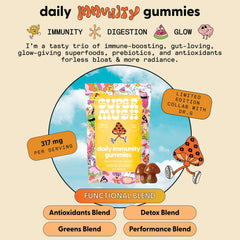 SuperMush Dr. G Daily Greens Gummies with Lions Mane for daytime focus and stress support.