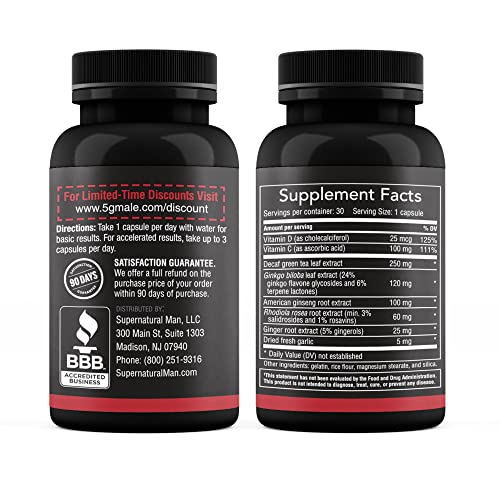 Supernatural Man 5G Male label close-up, signaling stronger performance potential.