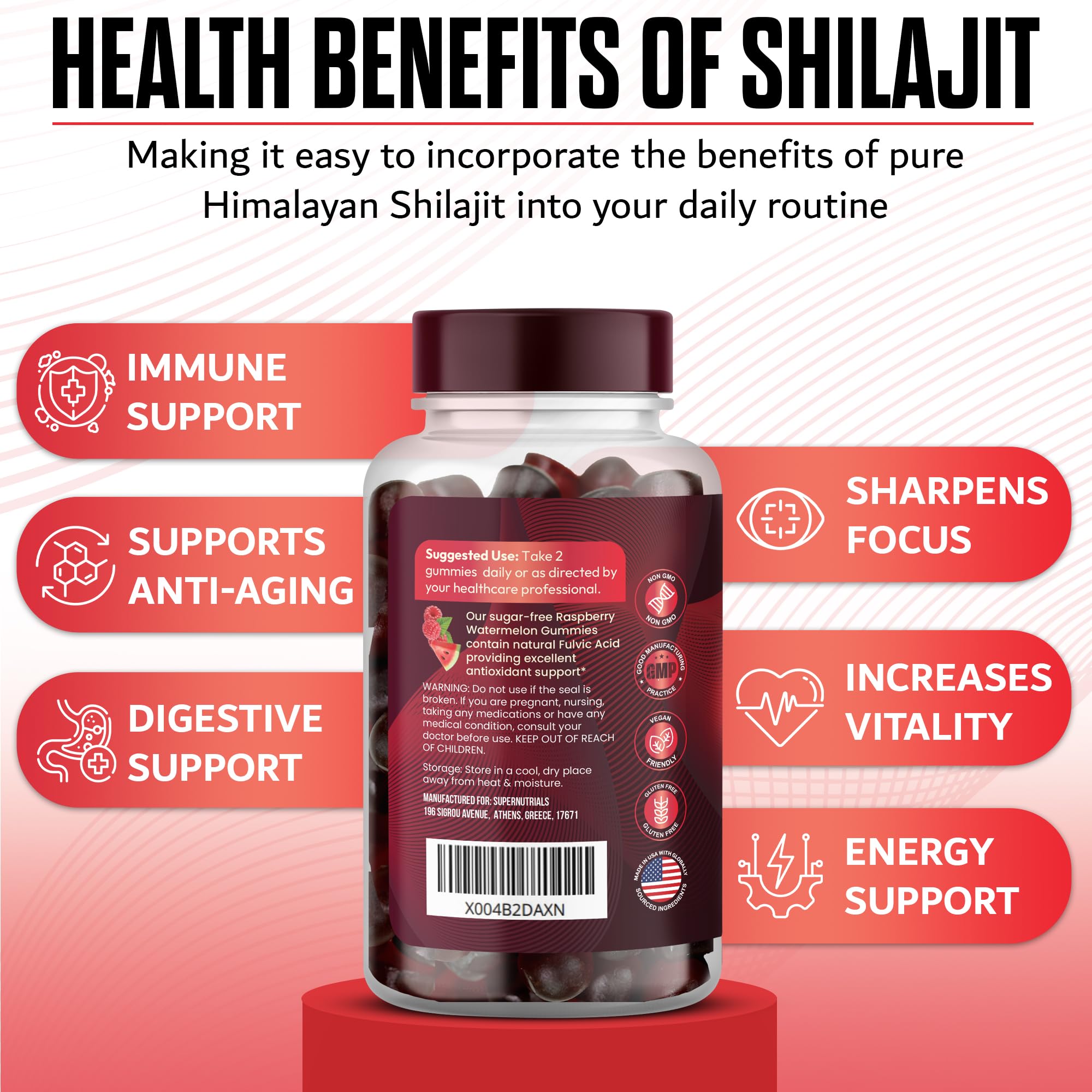 SUPERNUTRIALS Shilajit Gummies texture closeup, rich minerals for vitality.