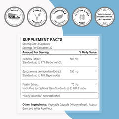 Ingredients panel showing Gynostemma, Berberine, and Fisetin in Supersmart AMPK Booster.
