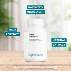Supersmart Asafin capsules highlighting high potency with 2% volatile oils.
