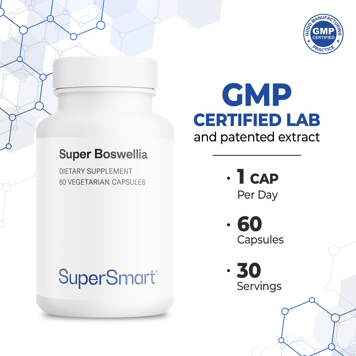 Back label on Supersmart Boswellia bottle showing details
