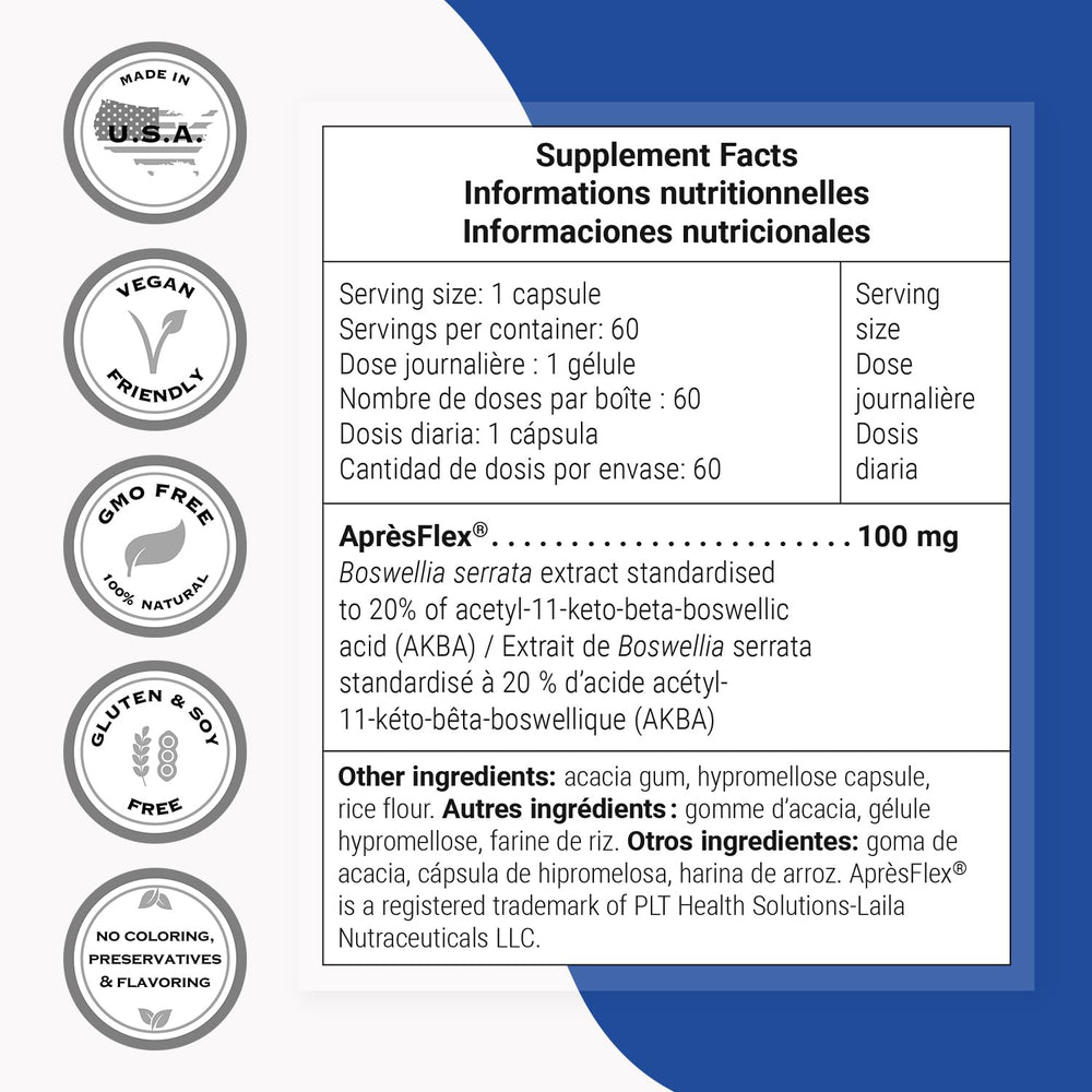 Non-GMO and gluten-free seals on Supersmart Boswellia packaging