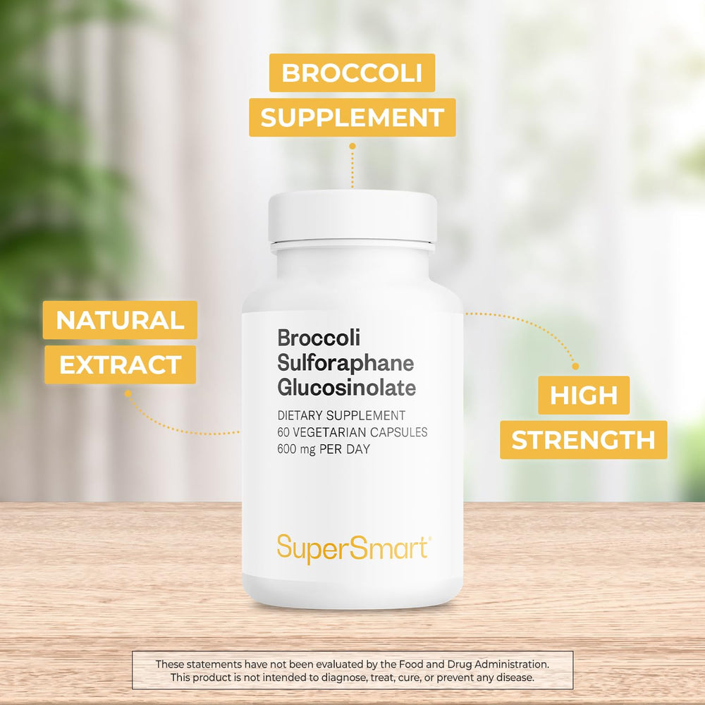 Supersmart broccoli sulforaphane label closeup showing standardized potency.