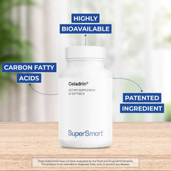 Front label of Supersmart Celadrin 1050mg highlighting patented esterified fatty acids