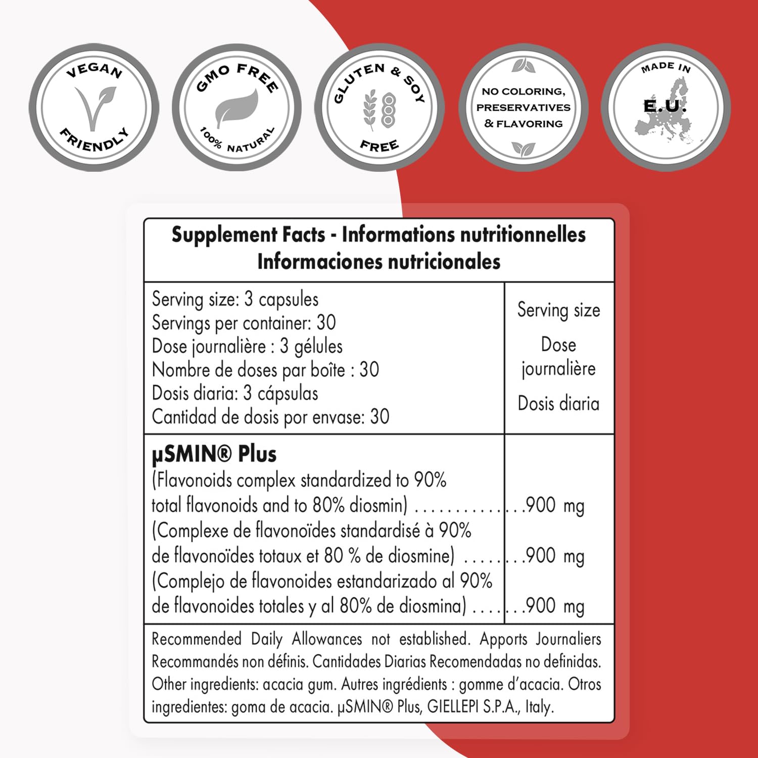 Supersmart Diosmin patented musmin label highlights the patented extract.