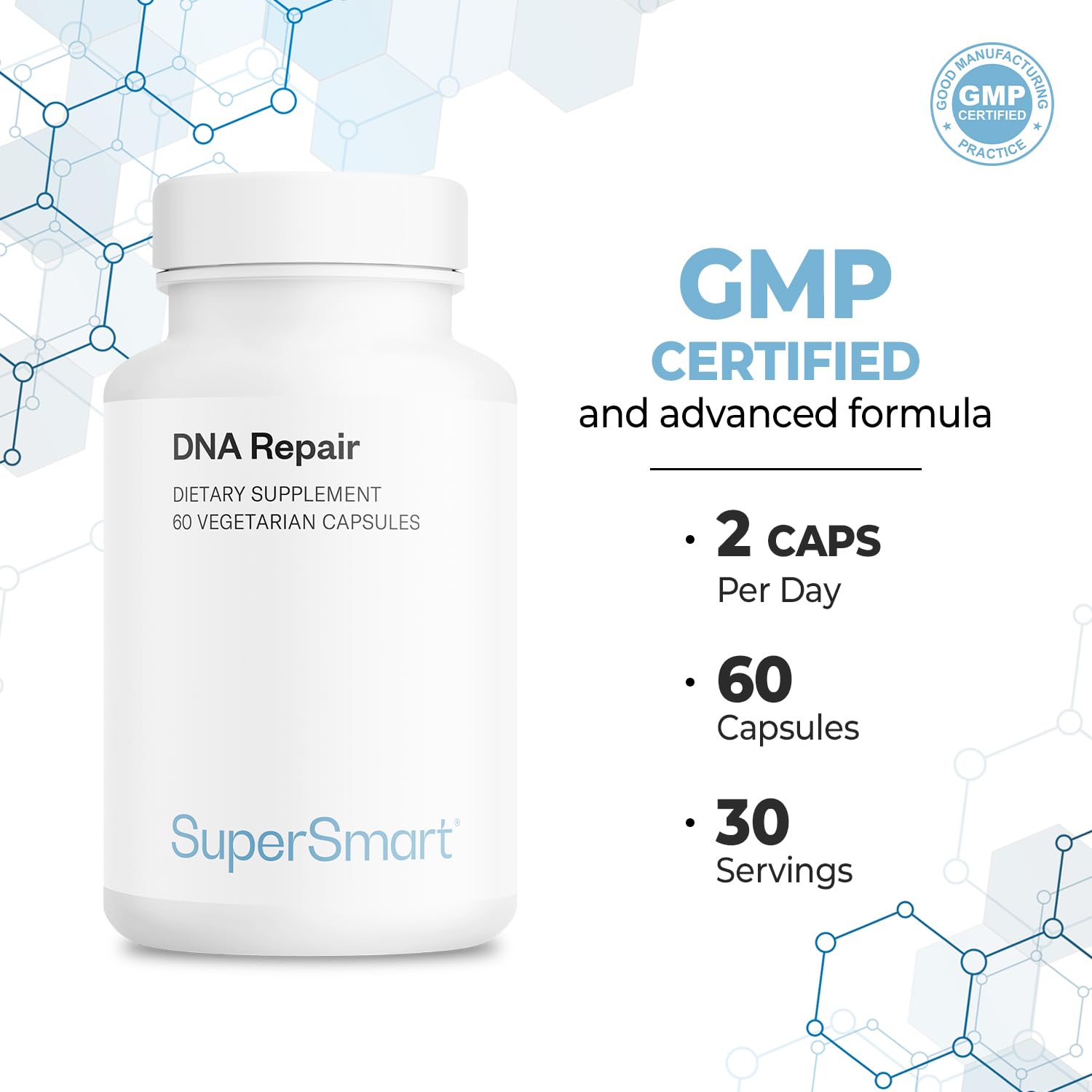 Supersmart DNA Repair ingredients highlight AC-11 and sulforaphane glucosinolate blend.