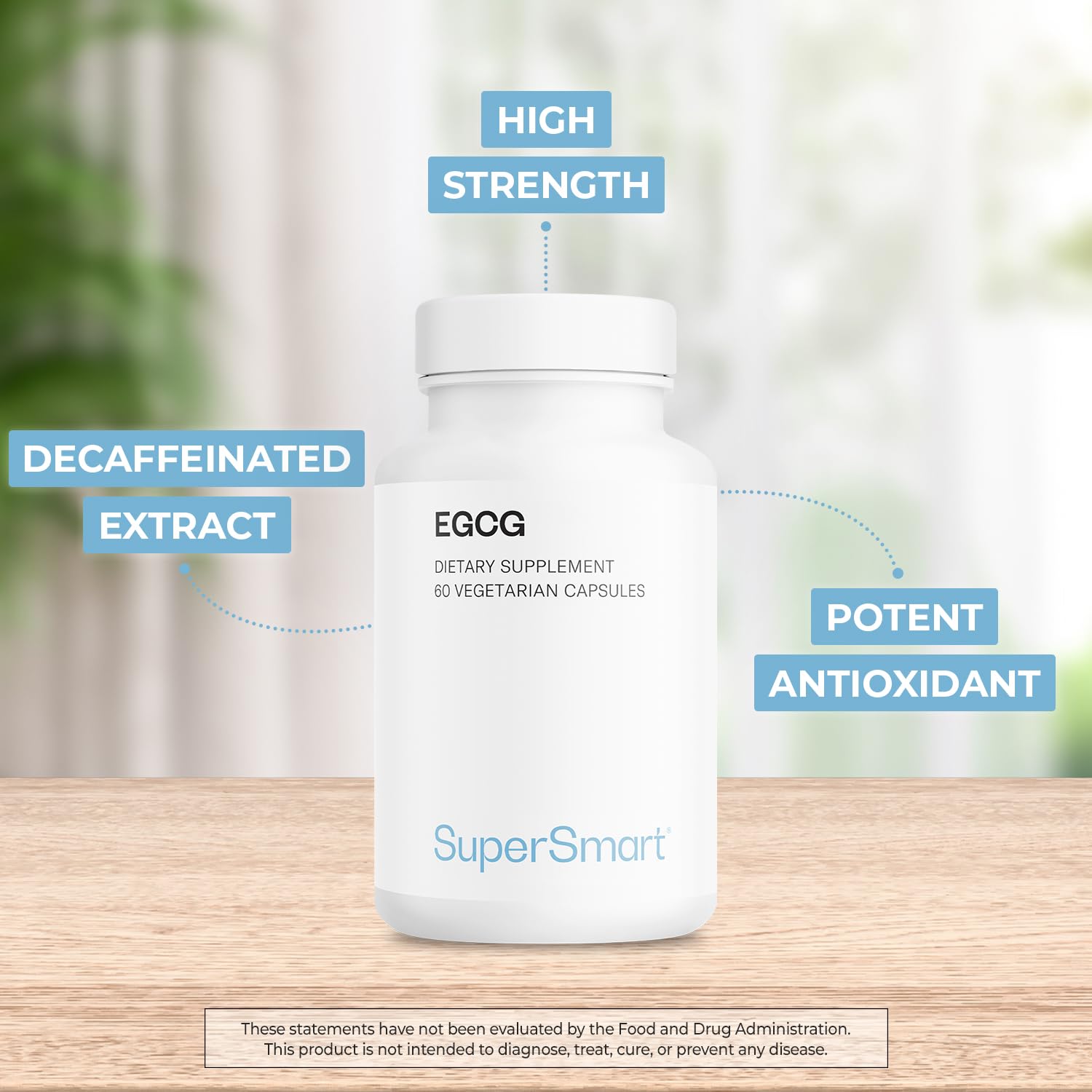 Closeup of Supersmart EGCG bottle and label.