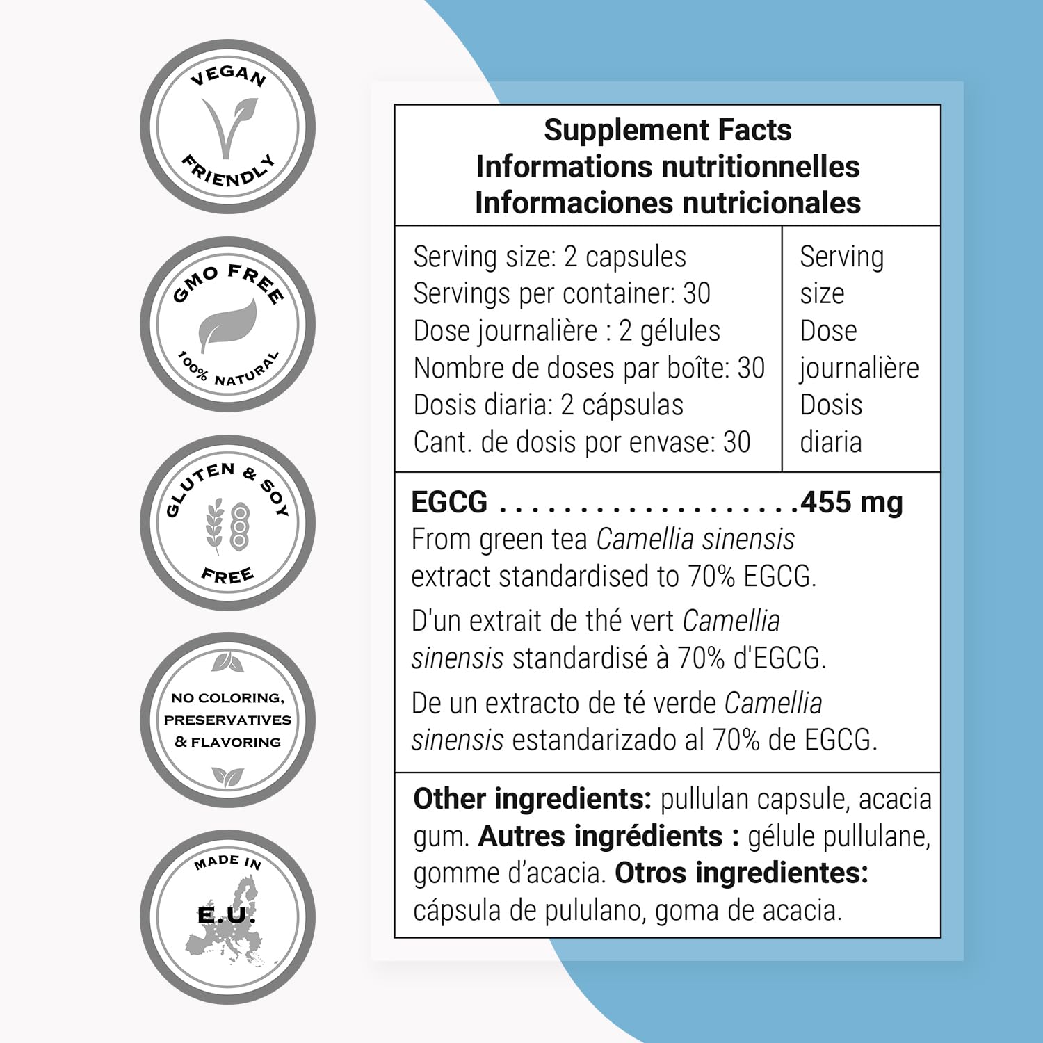 Detail of Supersmart EGCG label showing 70% EGCG strength.