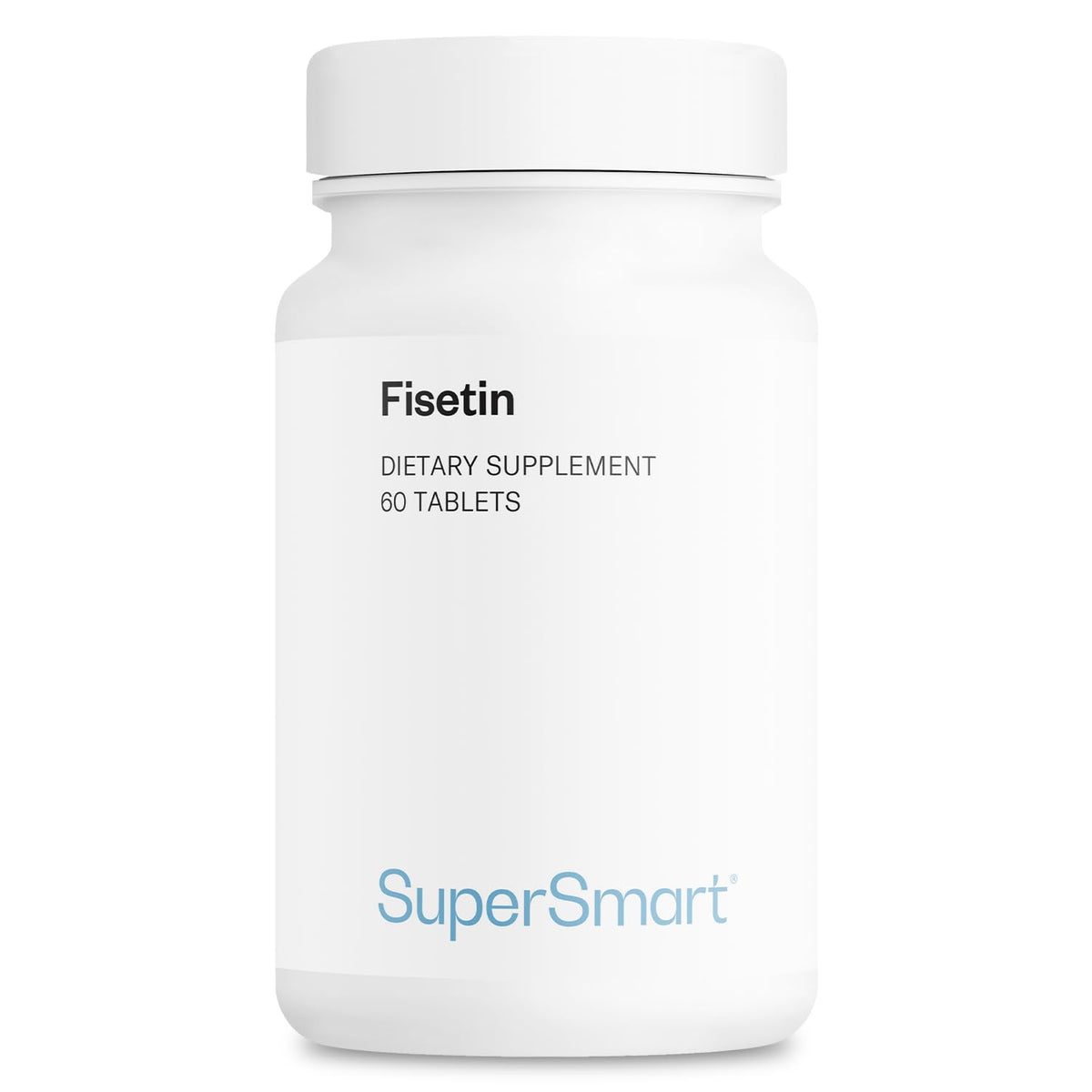 Supersmart Fisetin 60-tablet bottle shows 98% purity and high quality.