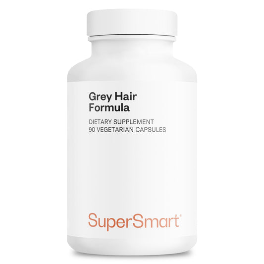 Supersmart Grey Hair Formula bottle front showing premium packaging for pigment support