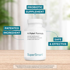 Supersmart H. Pylori Formula bottle cap close-up showing secure daily capsule handling.