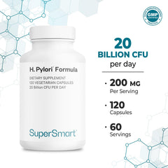 Supersmart H. Pylori Formula label details the Pylopass strain for a daily probiotic routine.