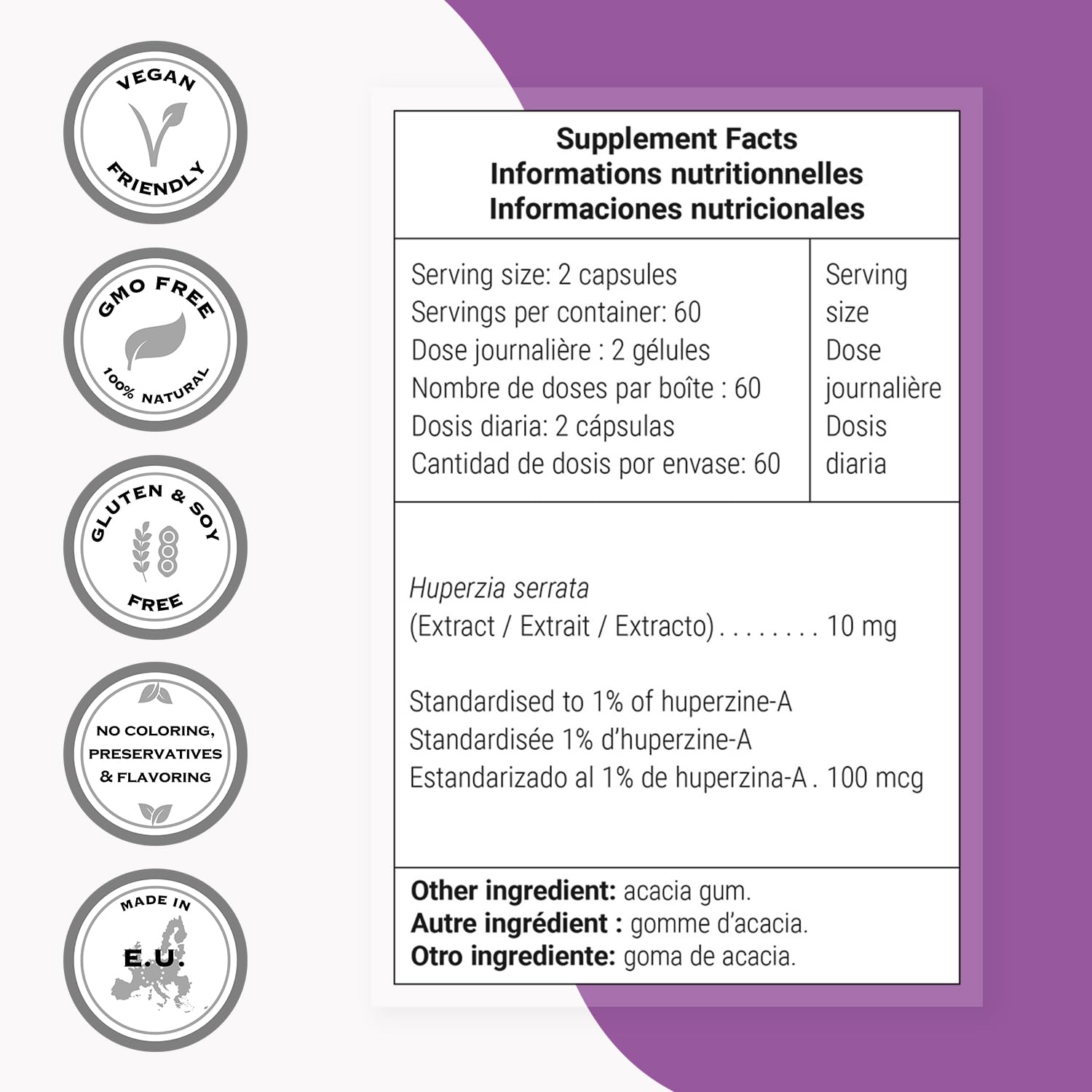 Open Supersmart Huperzine-A bottle with capsules visible for easy daily dosage.