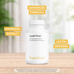 Supersmart Lectin Flush ingredients panel emphasizes NAG, L-glutamine, and natural enzymes.