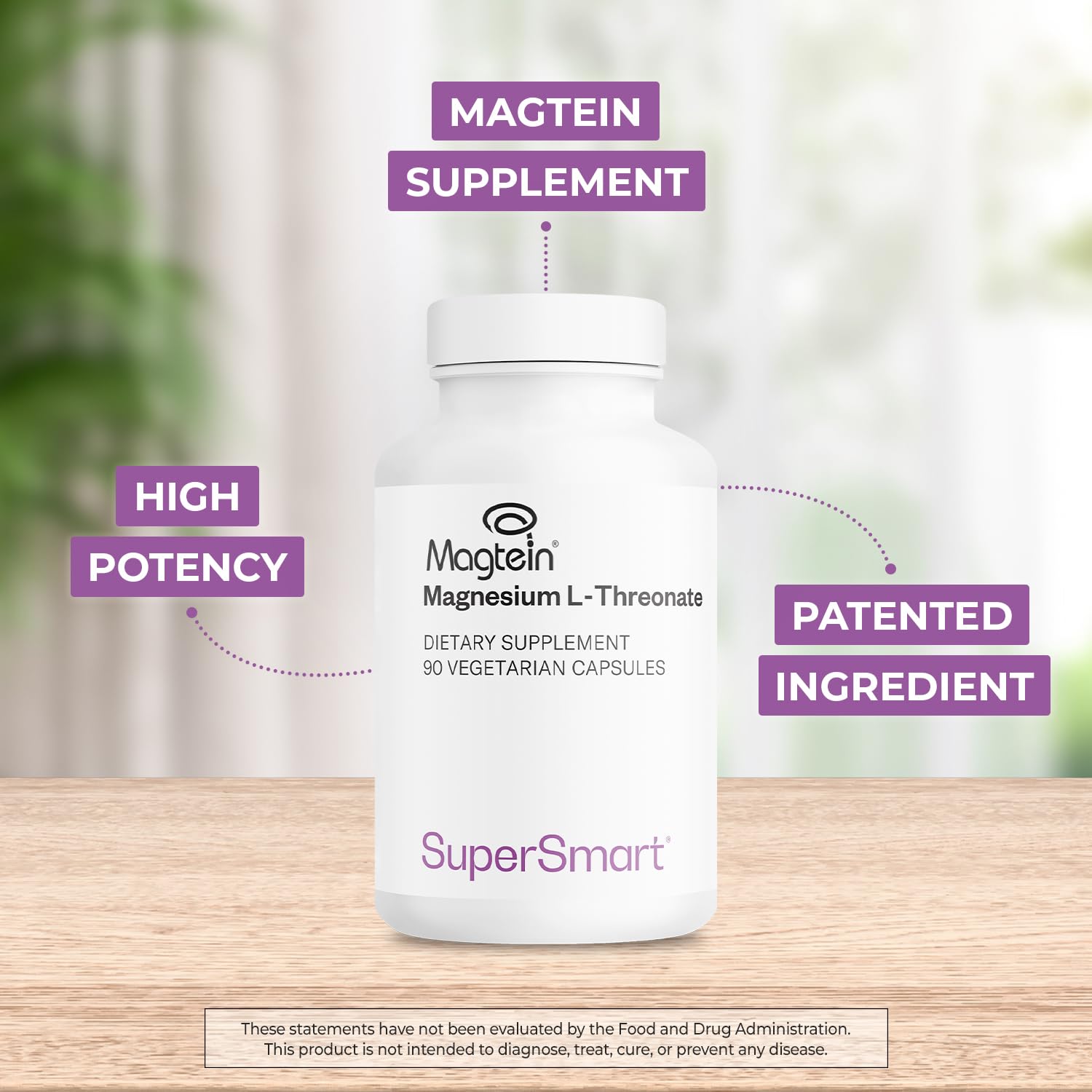 Supersmart Magtein capsules close-up showing vegan capsules