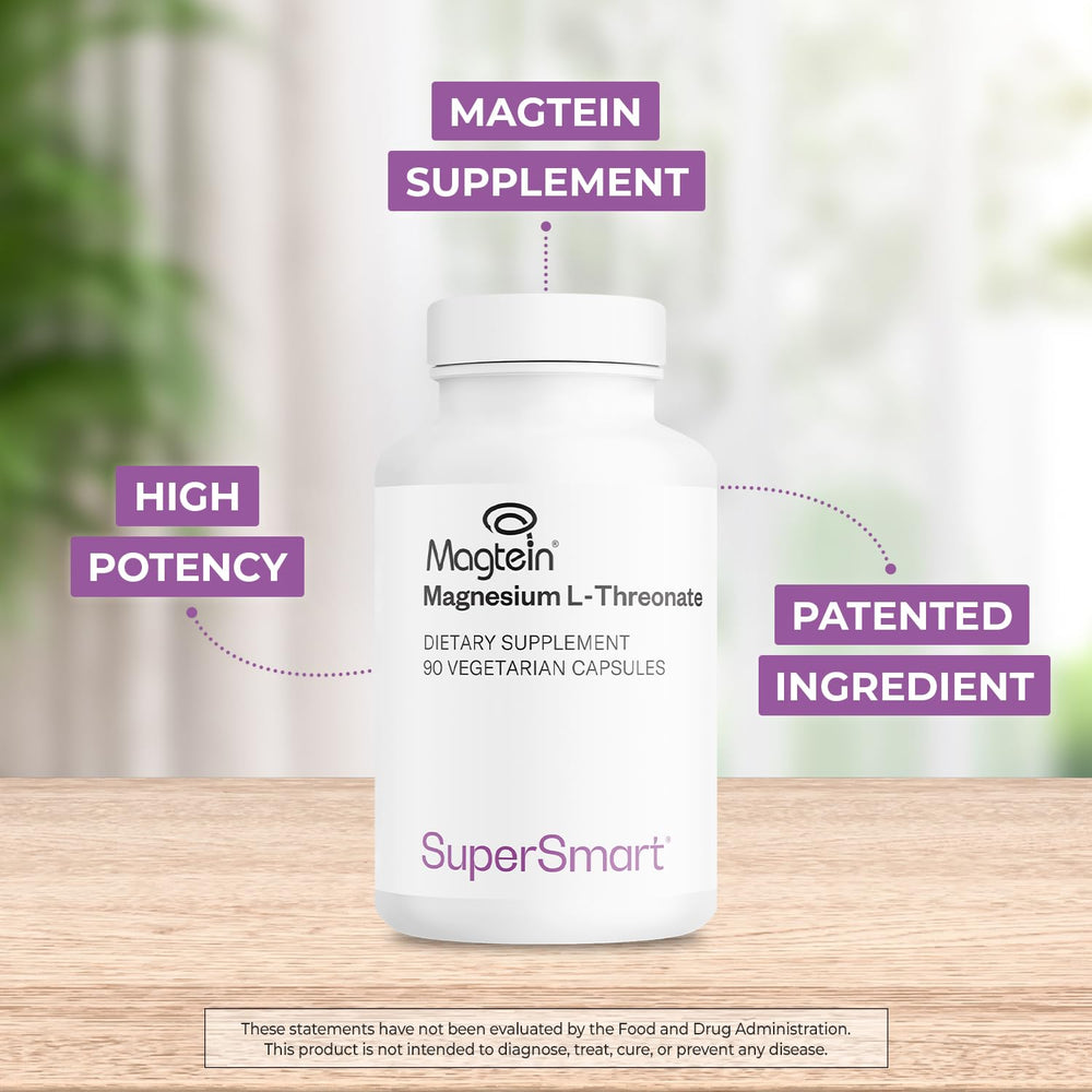 Supersmart Magtein capsules close-up showing vegan capsules