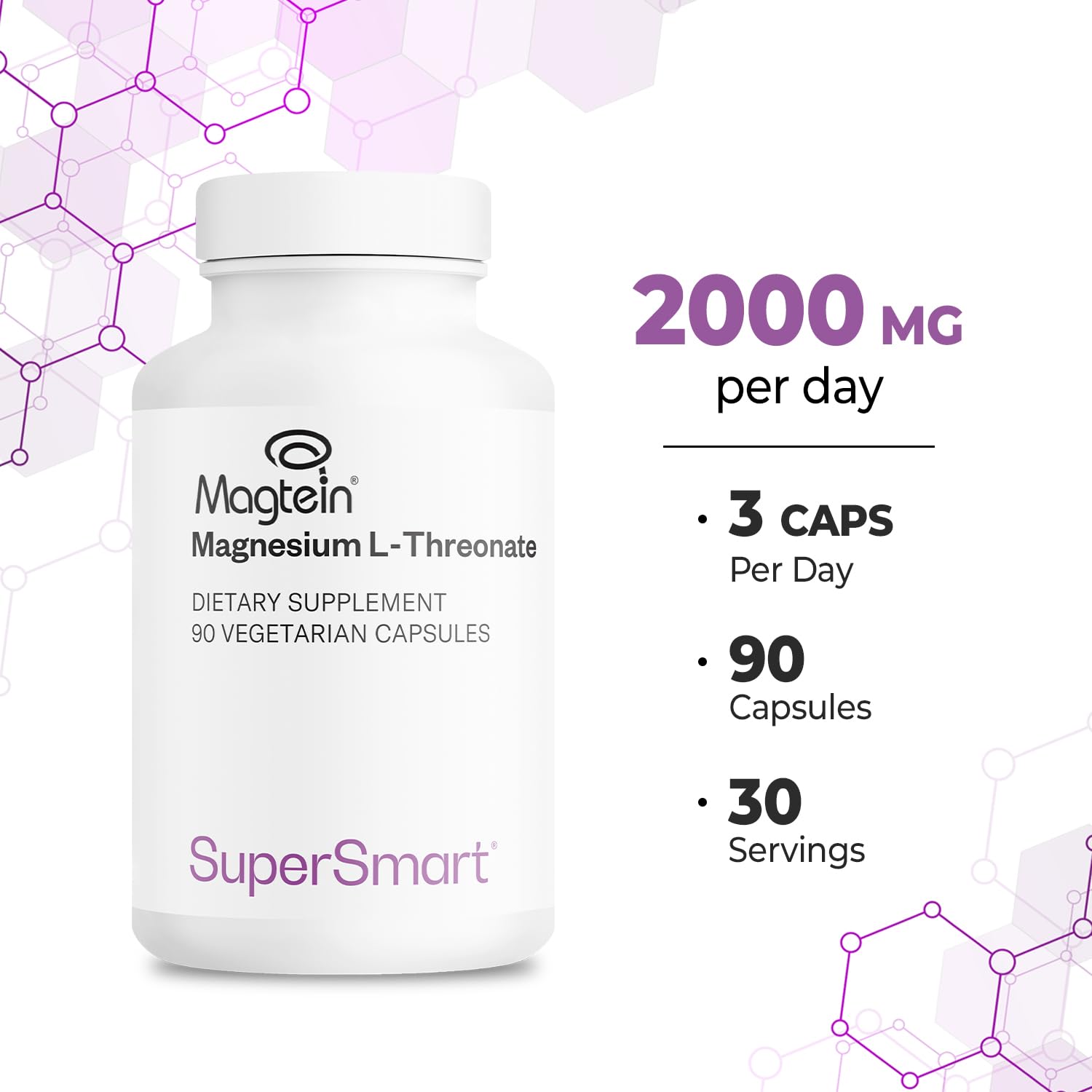 Supersmart Magtein ingredients panel with plant-based components
