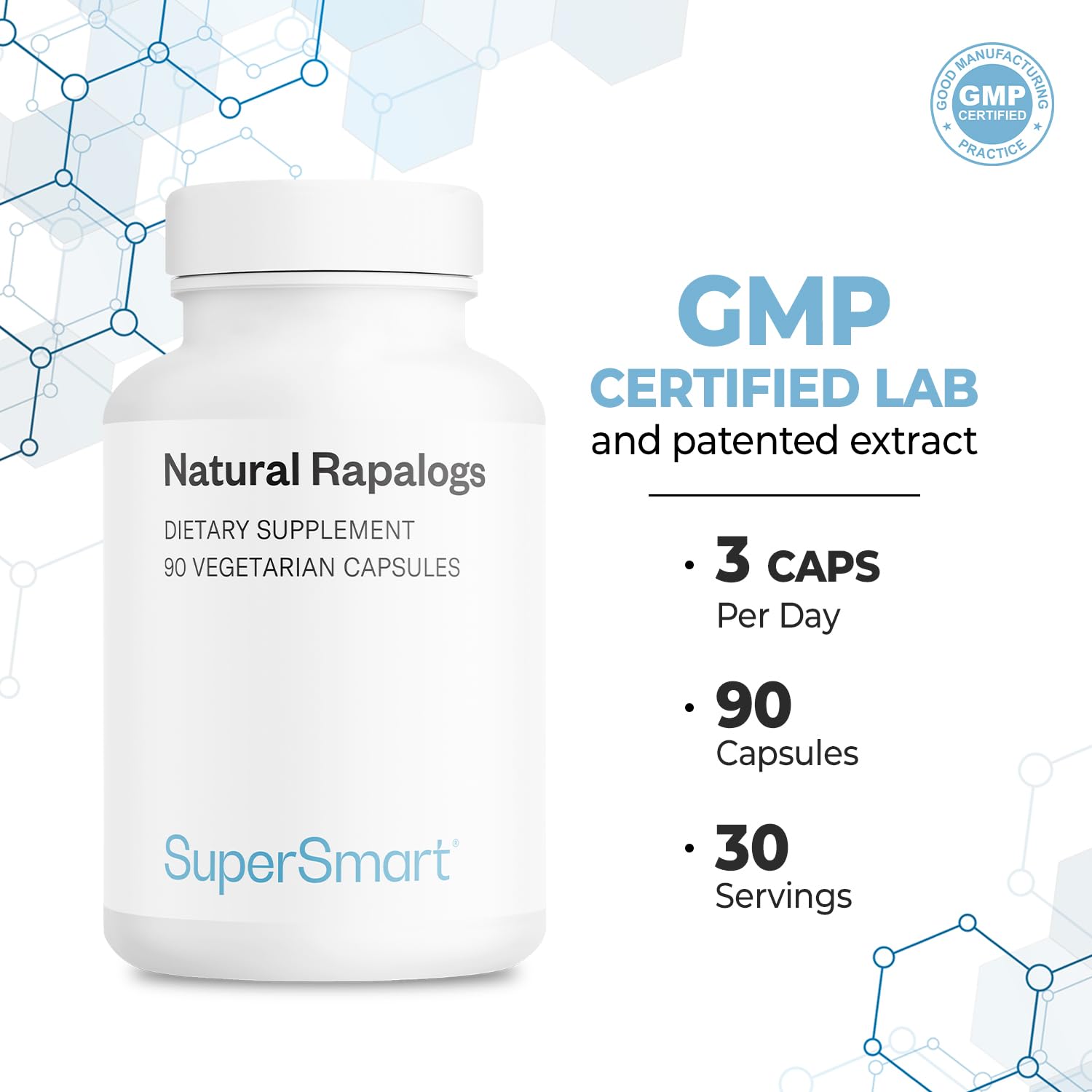 Box packaging of Supersmart Natural Rapalogs with ingredient list.