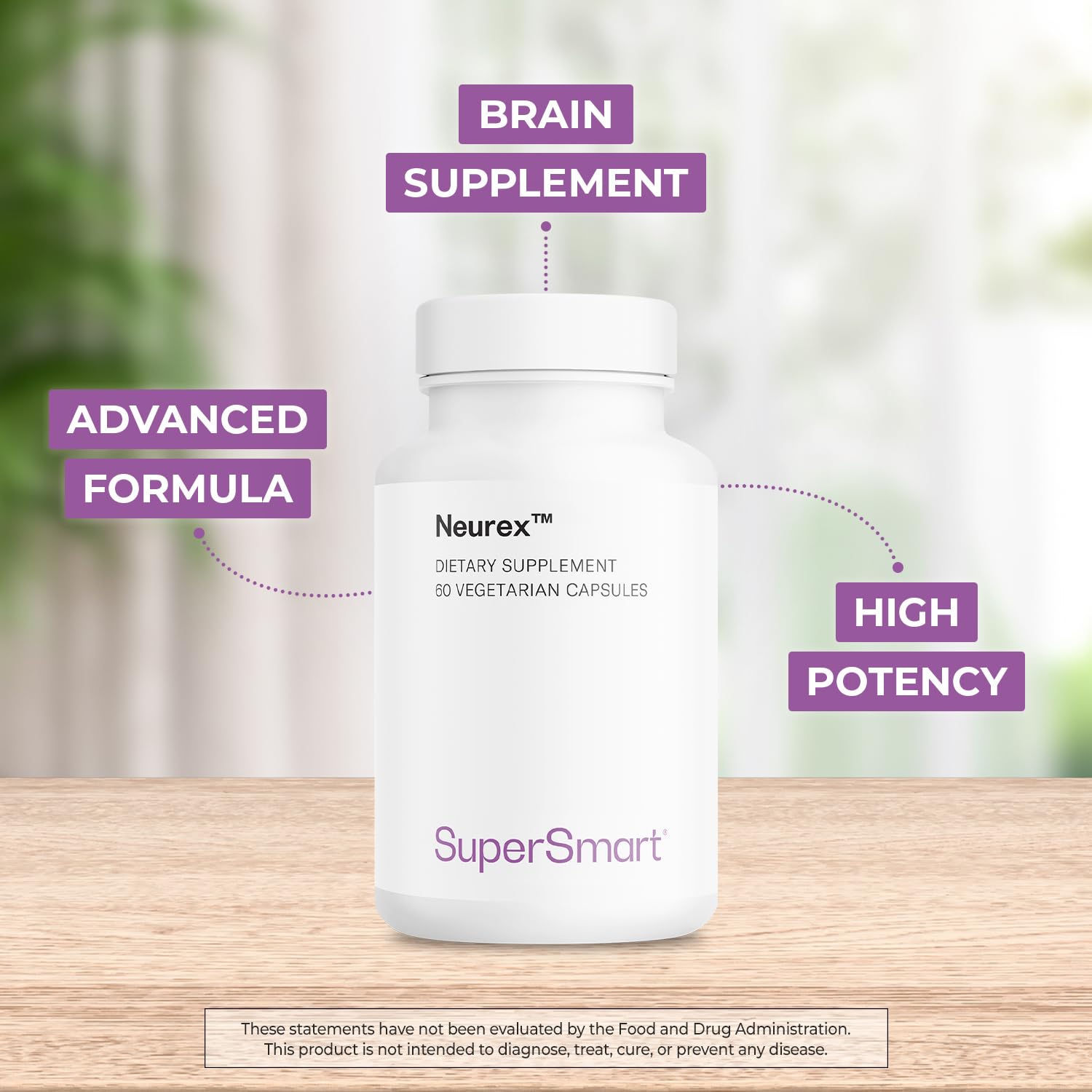 Front label of Supersmart Neurex highlighting non-GMO and gluten-free claims.