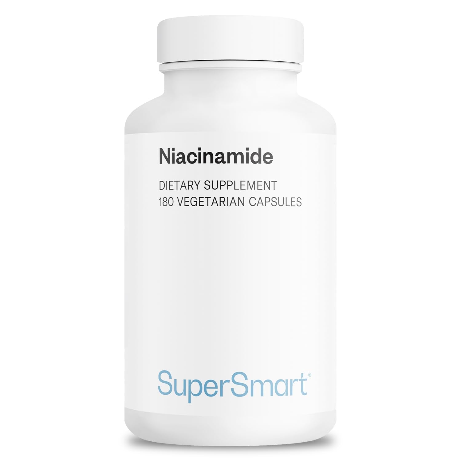 Supersmart Niacinamide capsules closeup, flush-free formulation for daily support.