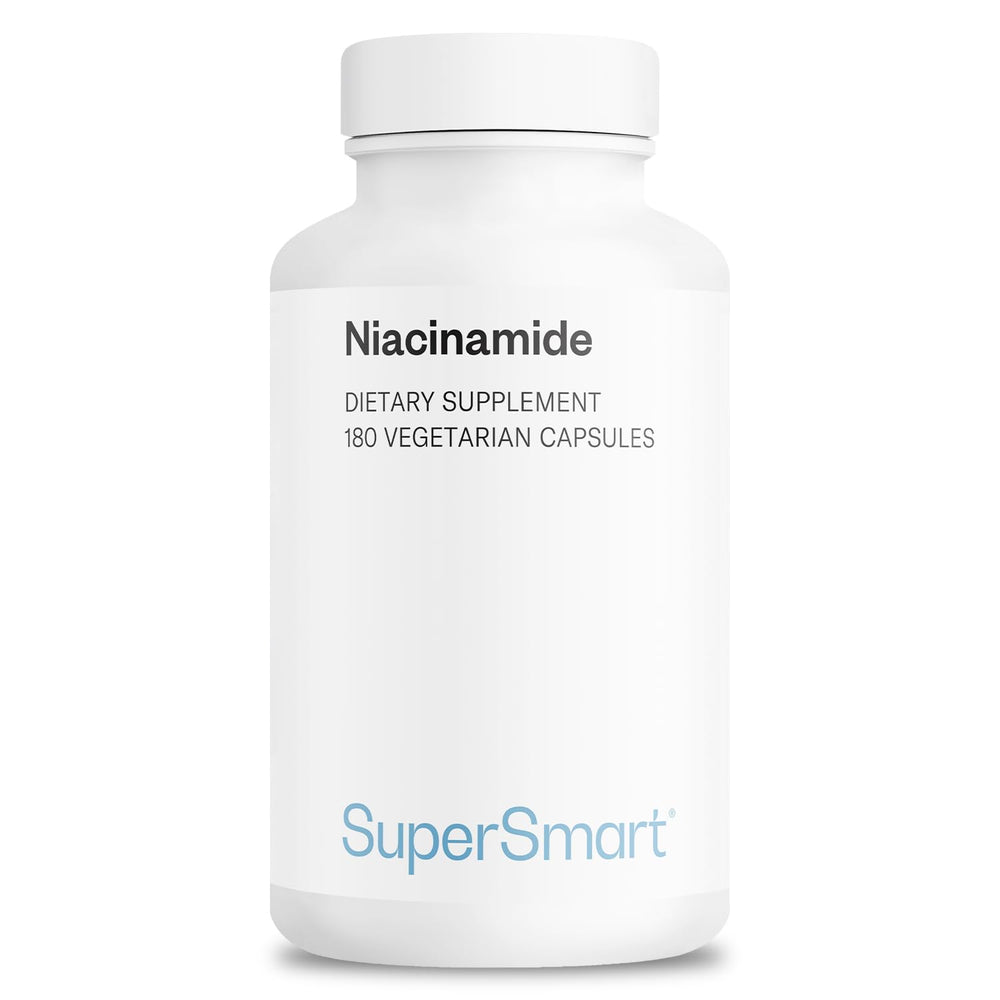 Supersmart Niacinamide capsules closeup, flush-free formulation for daily support.
