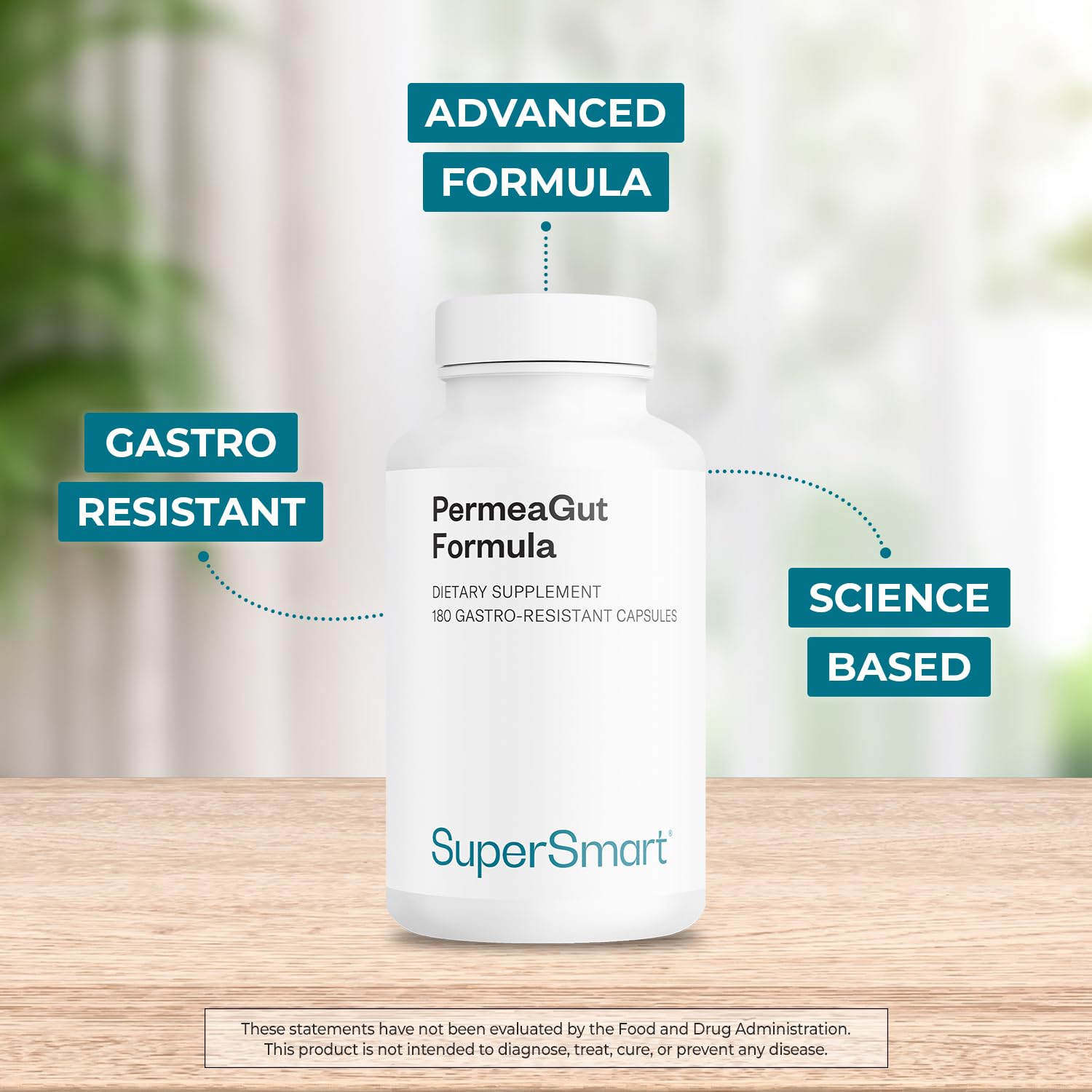 Supersmart PermeaGut capsules close-up with gastro-resistant coating.