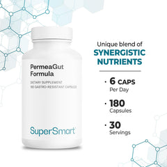 Supersmart PermeaGut packaging highlighting vegan and gluten-free formula.