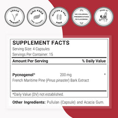 Supersmart Pycnogenol ingredients panel emphasizing 70% OPC.