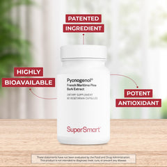 Supersmart Pycnogenol packaging back showing ingredients and non-GMO claim.