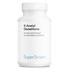 Supersmart S-Acetyl Glutathione bottle showing high absorption formula for daily use