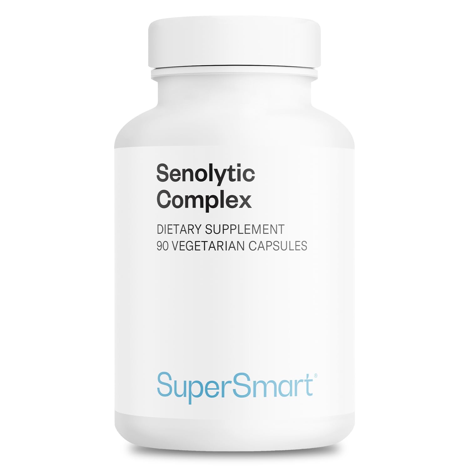Supersmart Senolytic Complex bottle with capsules — smooth daily wellness support.